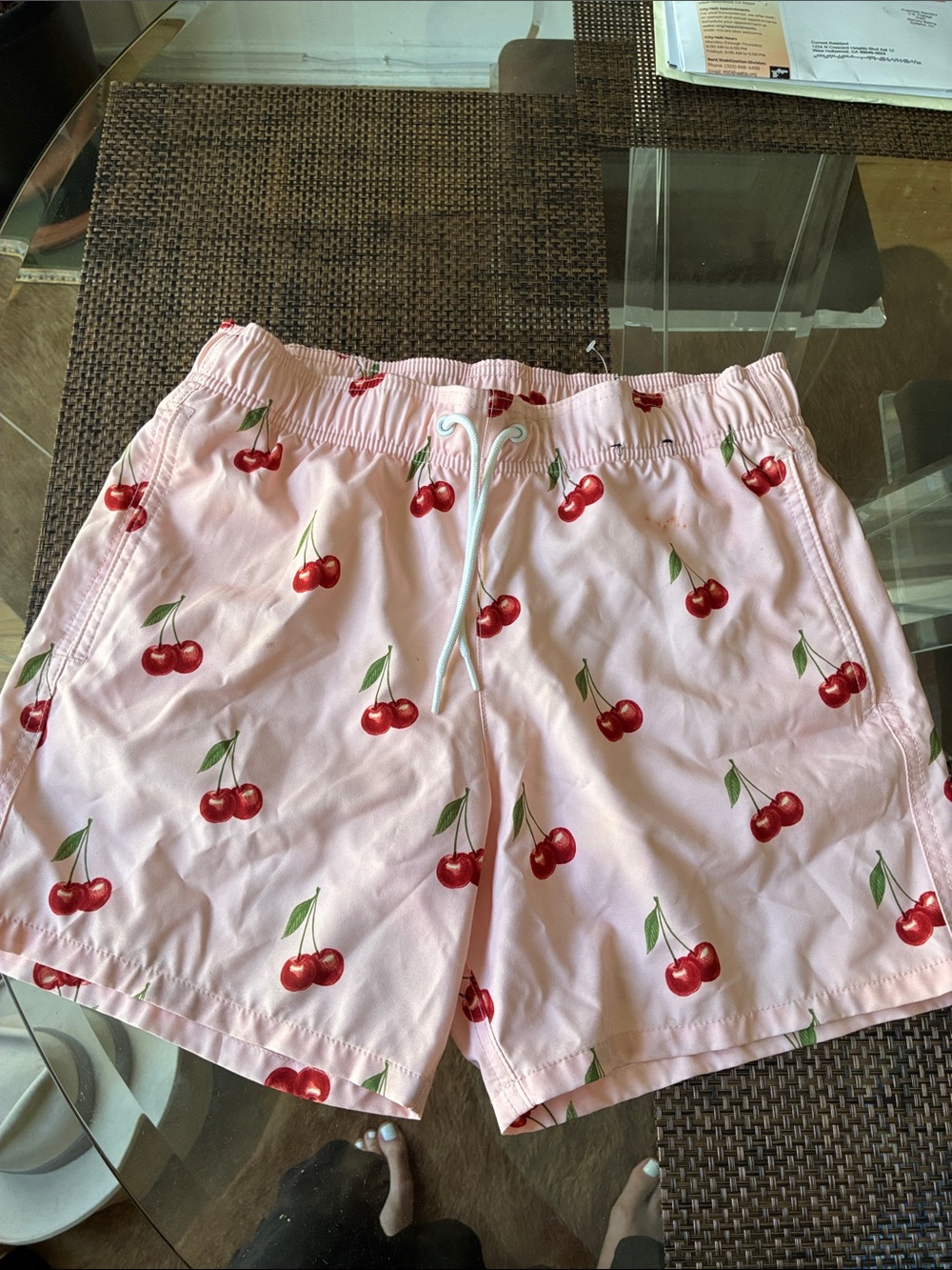 Hollister Pink Swim Shorts with Red Cherry Print Size XS